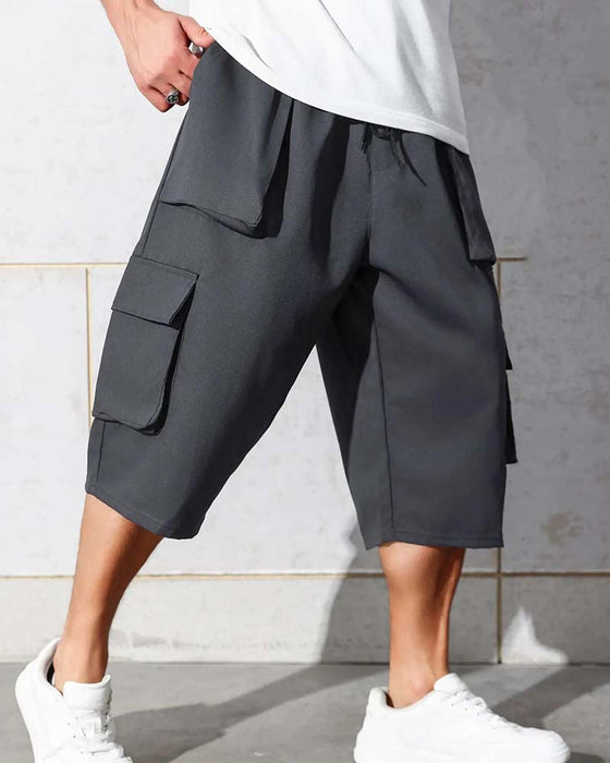 Elastic Waist Pocket Solid Color Cargo Pants