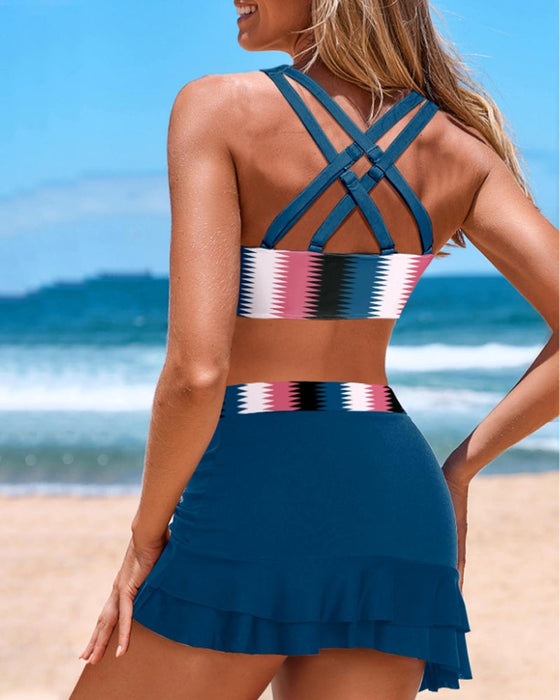 Multicolor high-waisted split swimsuit