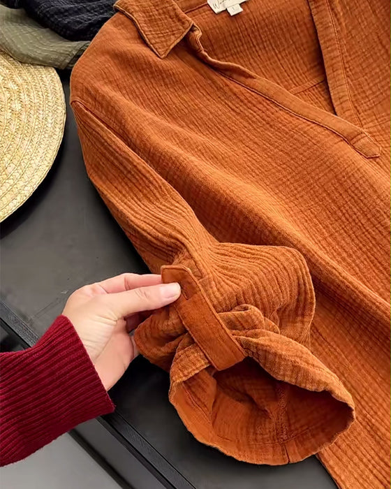 Lapel Solid Color Simple Long Sleeve Dress