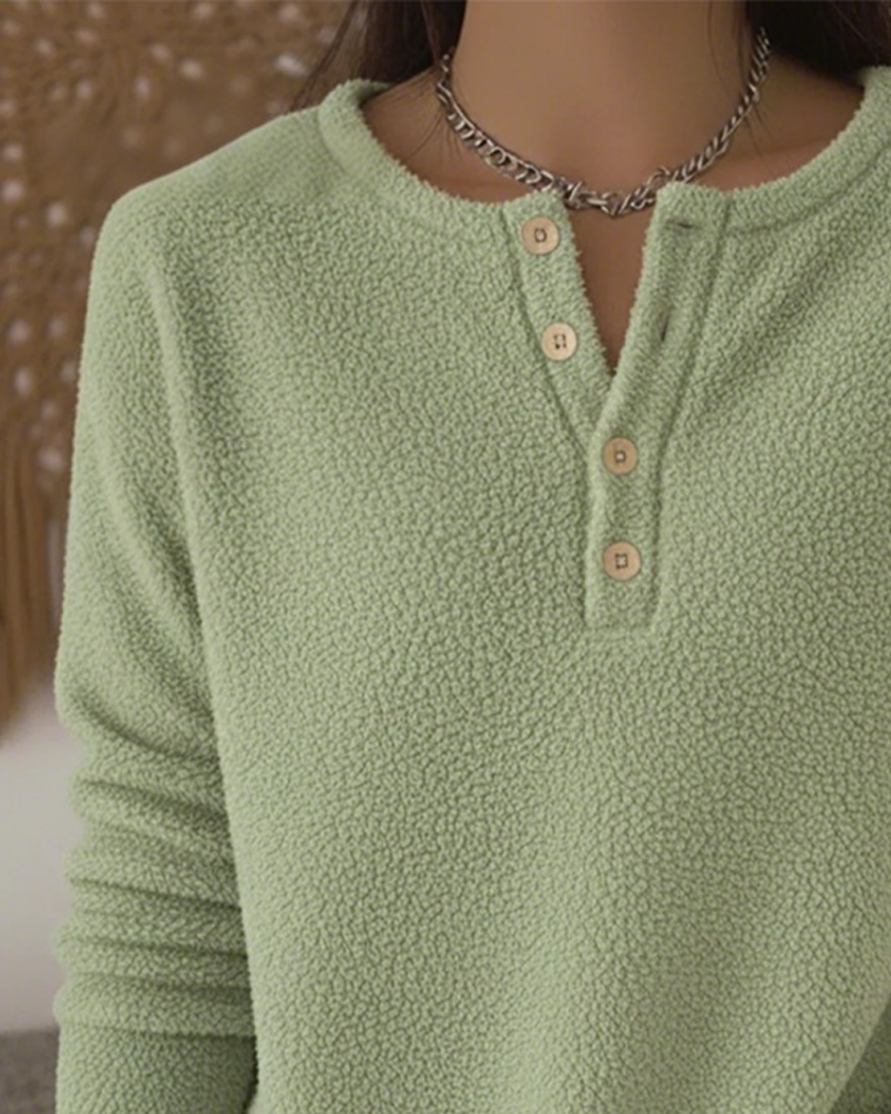 Long-Sleeved Button-Down Sweatshirt