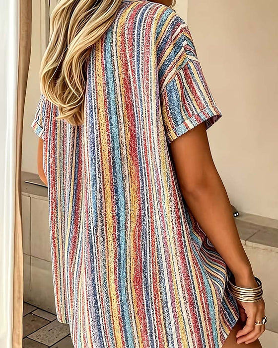 Striped Color-Block Casual Blouse