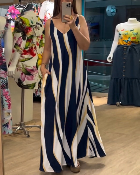 Pocket striped suspender dress