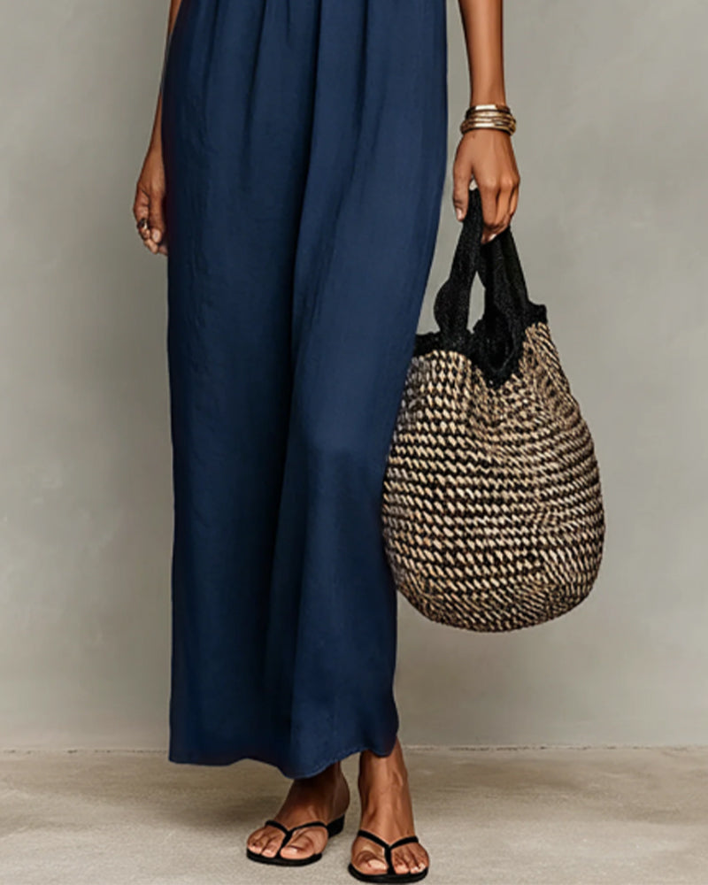 Contrast Color Straight Maxi Dress