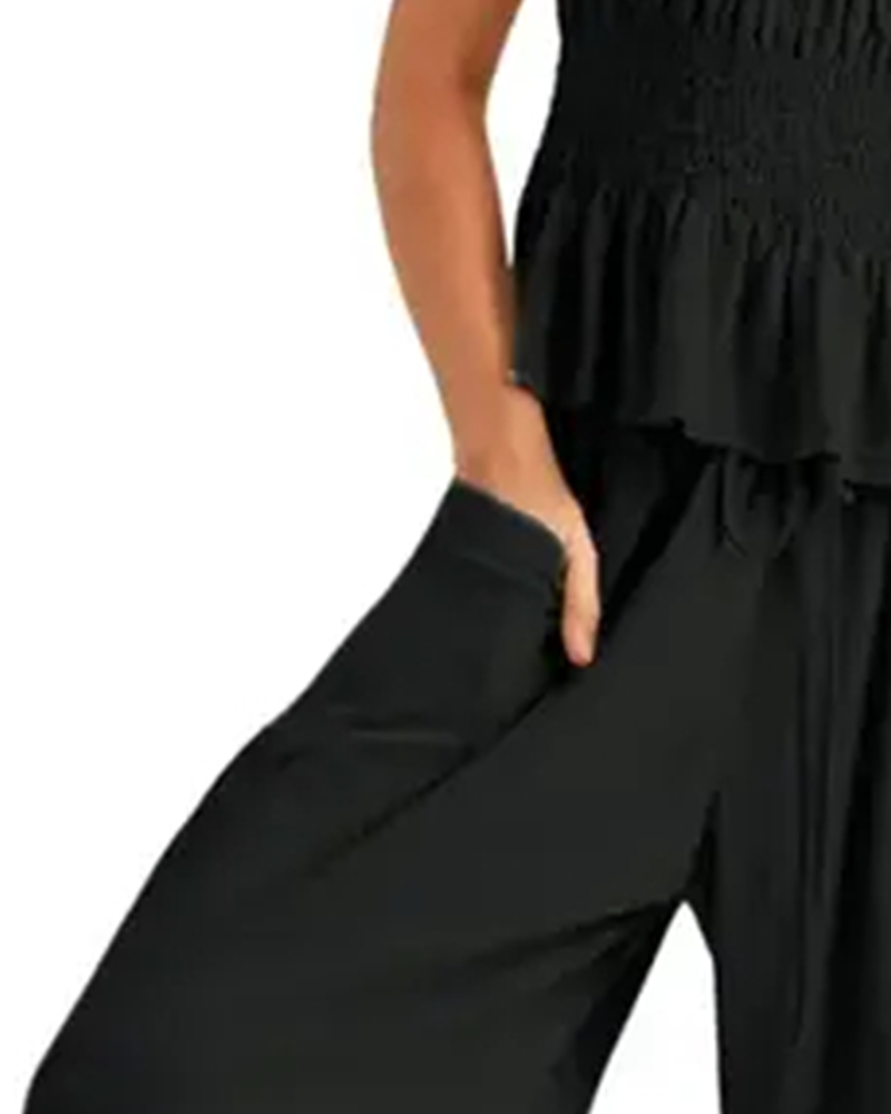 Solid-Color Short-Sleeve Set