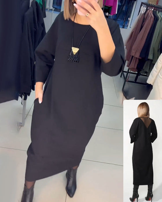 Casual long-sleeve pocket dress