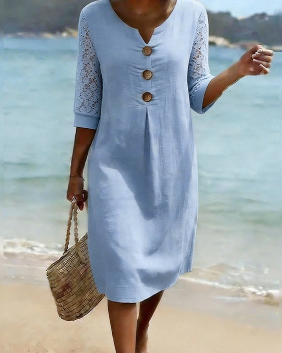 Short-Sleeve Lace-Paneled Dress
