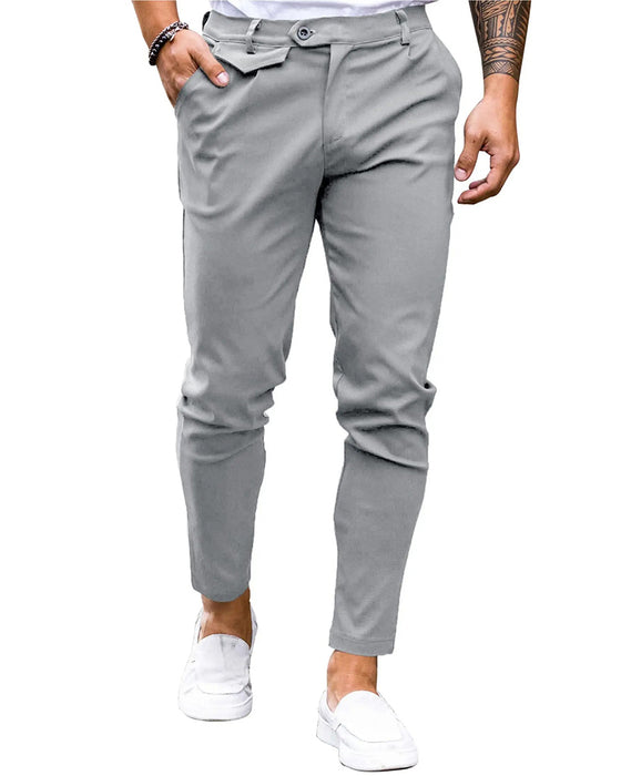 Solid Color Button Front Slim Fit Casual Pants