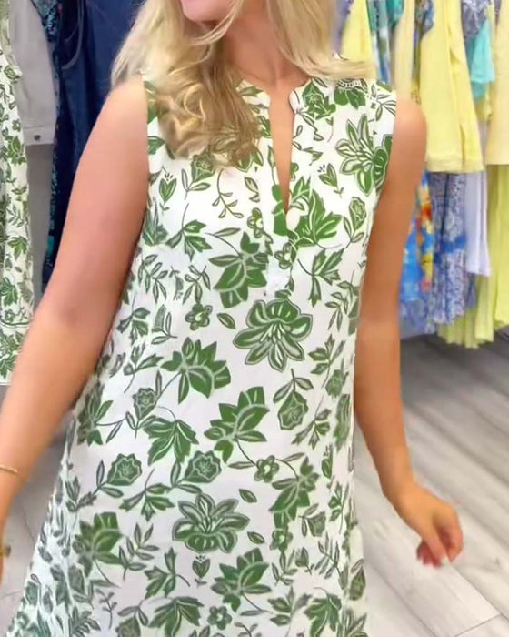 Sleeveless Floral V-Neck Dress