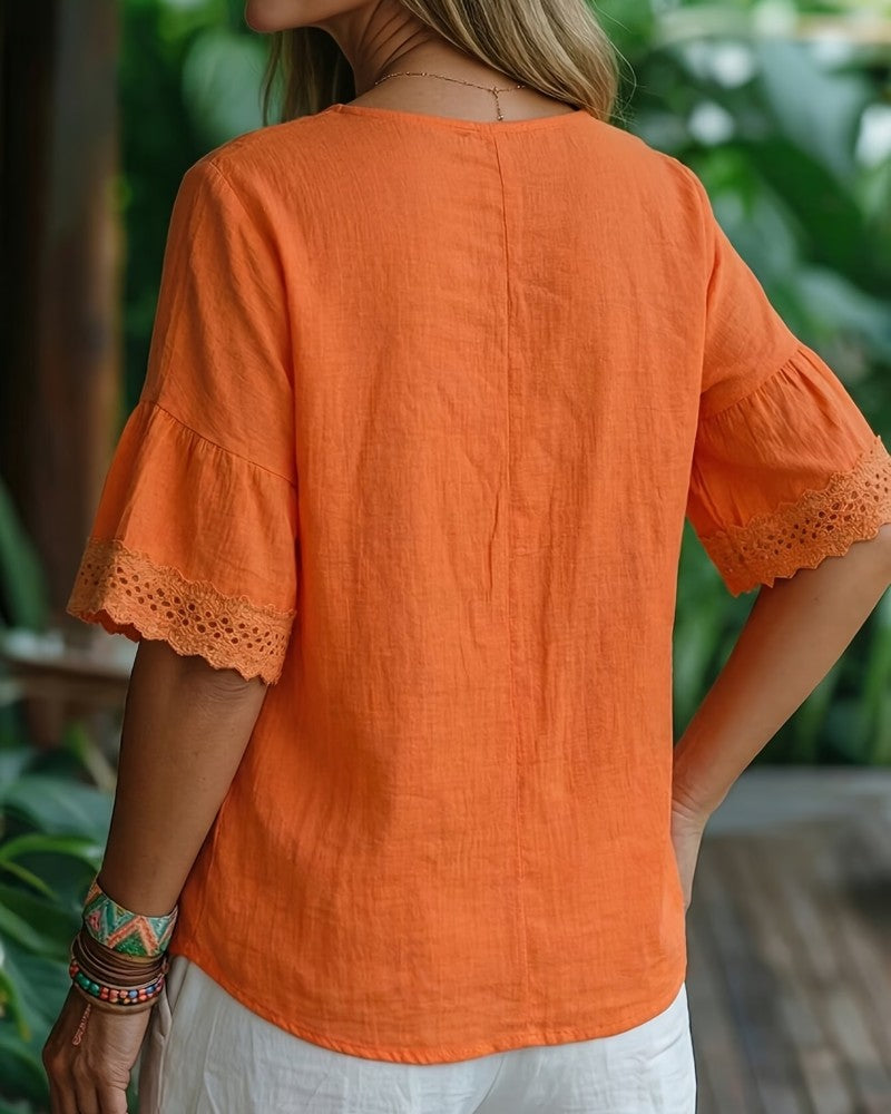 Lace Hollow Out V-Neck Blouse