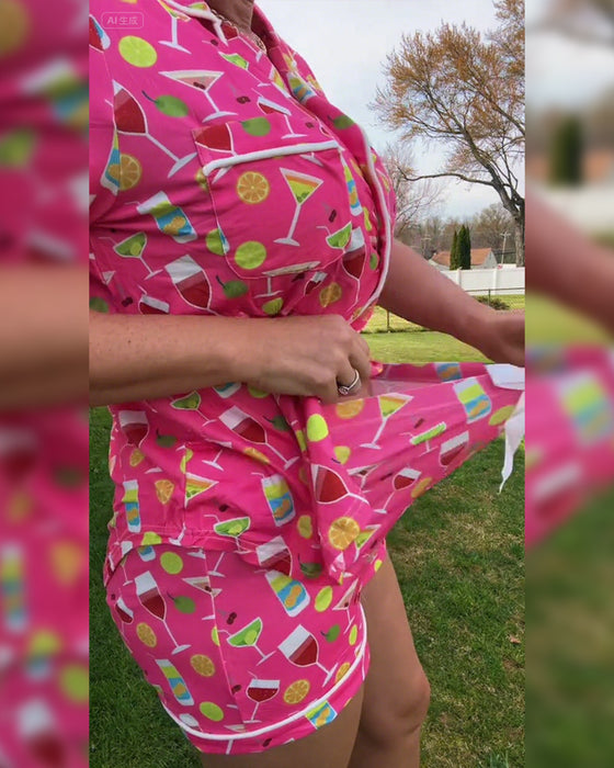 Wine Bottle Print Casual Two-Piece Sets