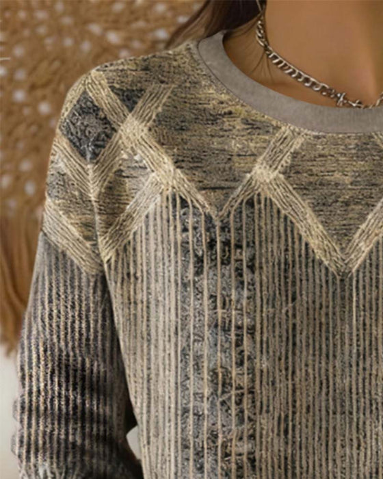 Retro Printed Round Neck Sweatshirt