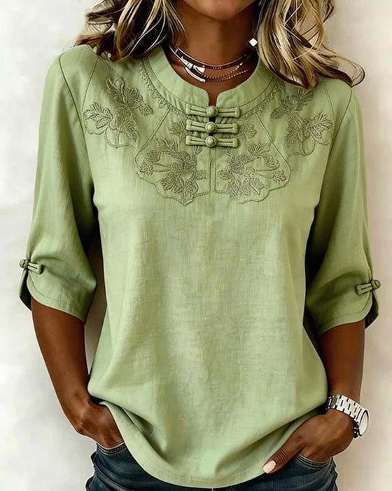 Frog Button Mandarin Collar Chinese-Style Blouse