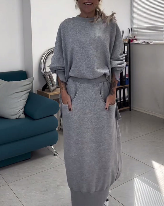Threaded Sweatshirt & Skirt Set
