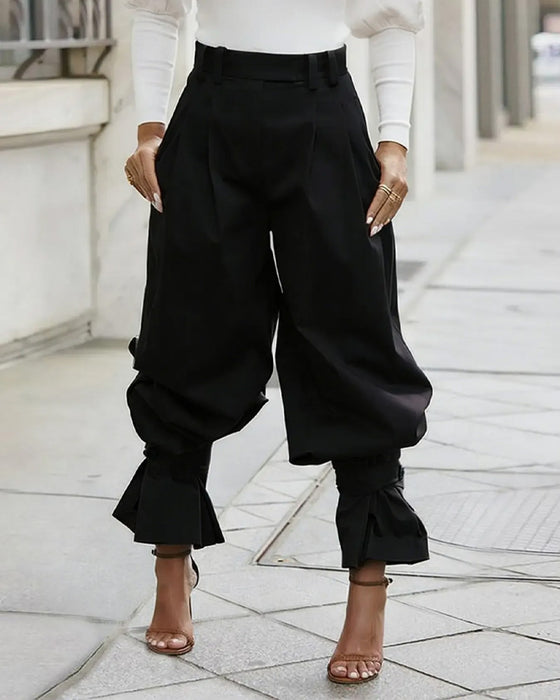 Design Cuffed Pleated Casual Pants