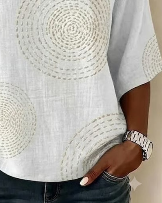 Concentric Circle Print Loose Short Sleeve Blouse