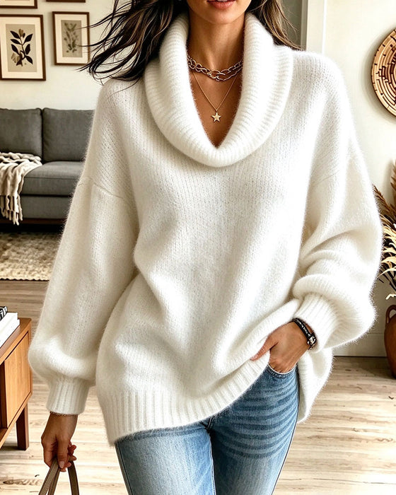 Relaxed Slouchy Neck Cozy Knit Pullover