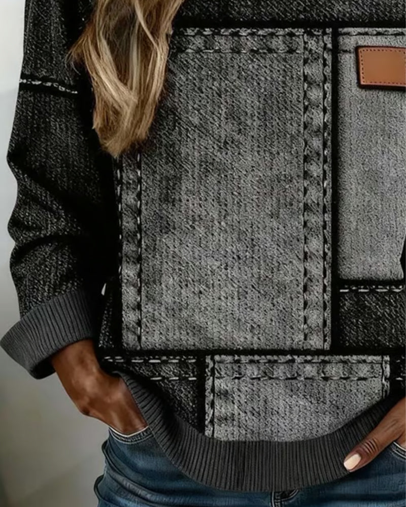 Stylish Crew Neck Color Block Sweatshirt