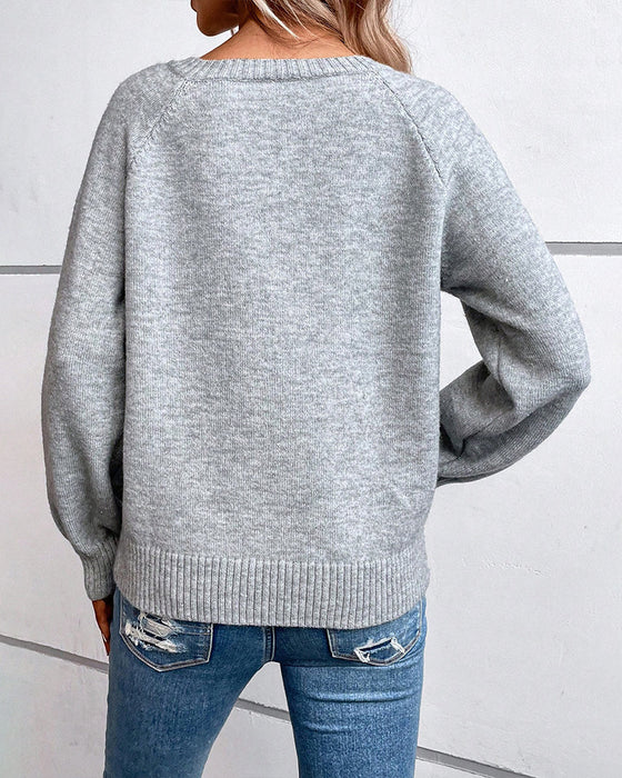 Solid Color Sweater with Hollow Long Sleeve