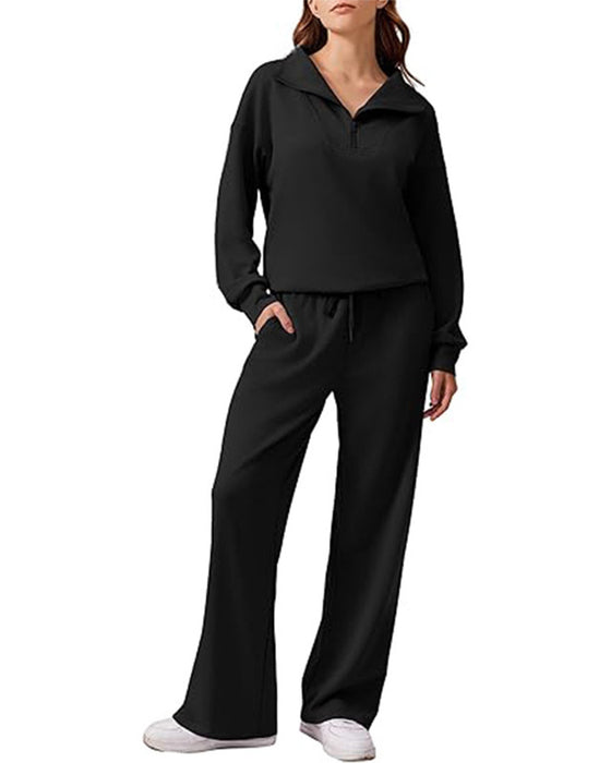 Long-Sleeved Solid Color Two-Piece Set