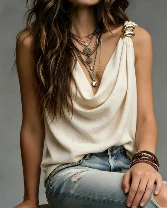 Metal Decorative Draped Collar Tank Top