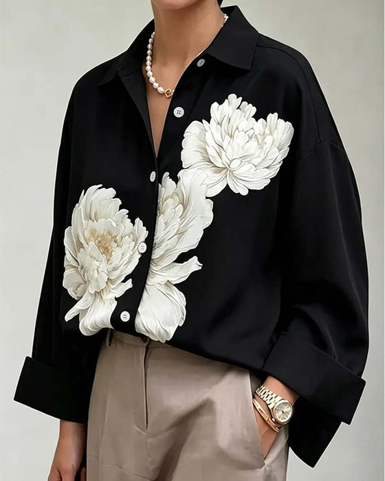 Floral Print Lapel Shirt
