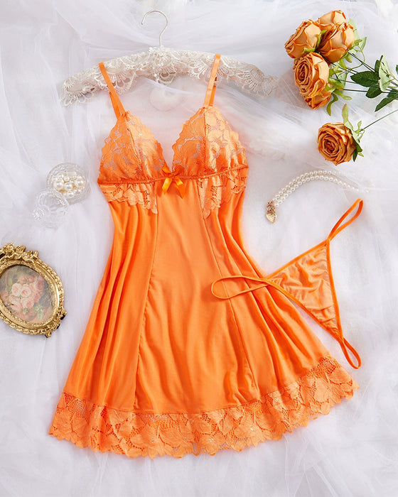 Solid Color V-Neck Lace Lingerie