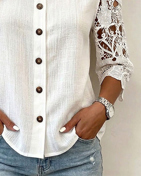Cutout Off-Shoulder Button Blouse