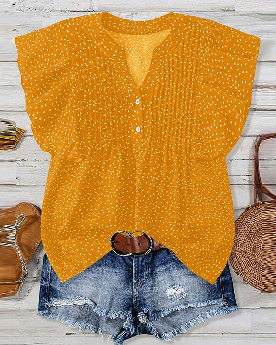 Ruffle Sleeve V-Neck Polka Dot Blouse