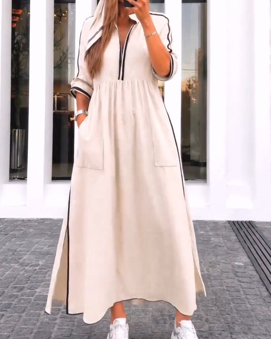Lapel Pocket Slit Dress
