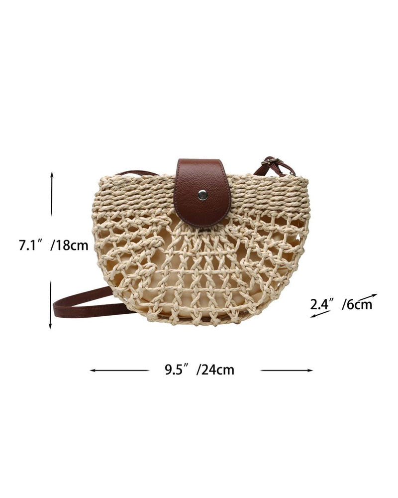 Boho Semicircular Shape Hollow Out Straw Bag