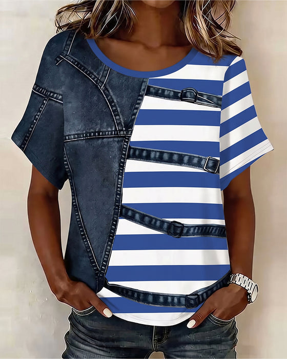 Stripe Patchwork Print T-Shirt