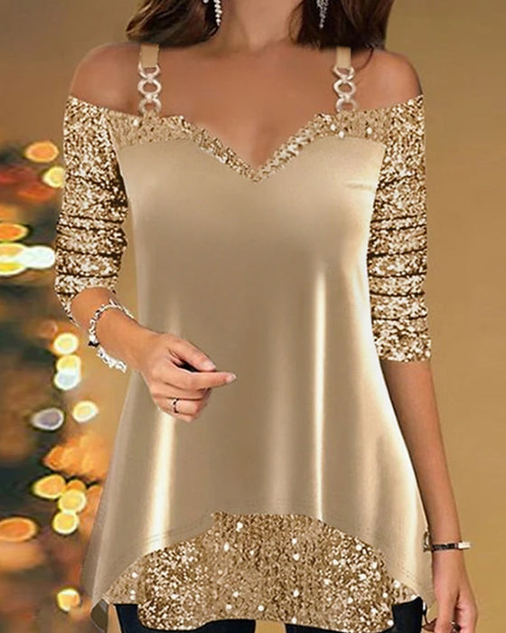 Fashionable Patchwork Solid Color Top