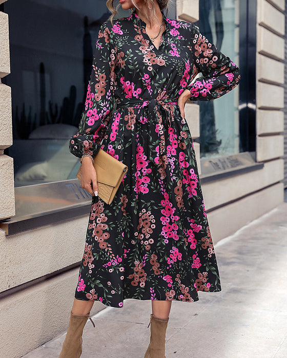 Floral Printed V Neck Dress