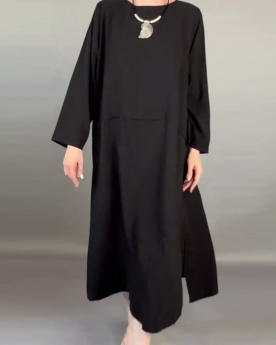Plus Size Loose Button Solid Color Dress
