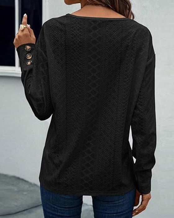 Casual V-Neck Hollow Solid Color Blouse