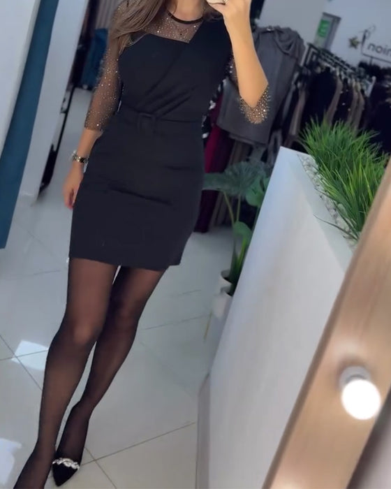 Mesh Hot Rhinestone Slim Fit Hip-Hugging Dress