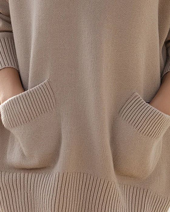 Lapel Pockets Drop Shoulder Sweater