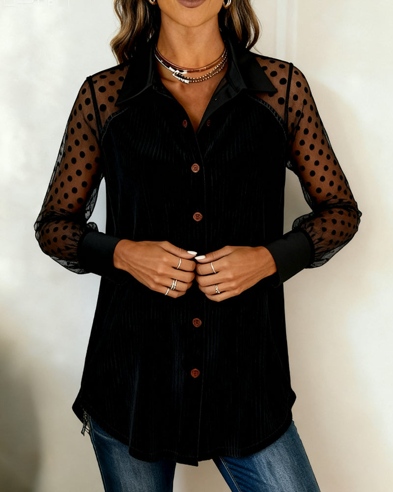 Long-Sleeved Collared Fashion Top