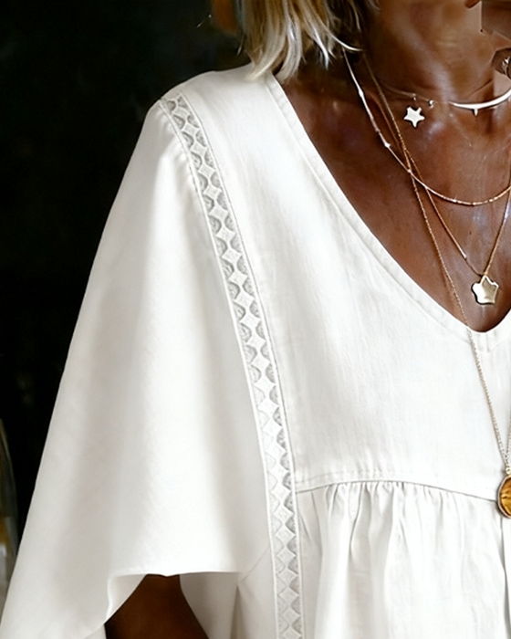 Loose V-Neck Cape Style Blouse