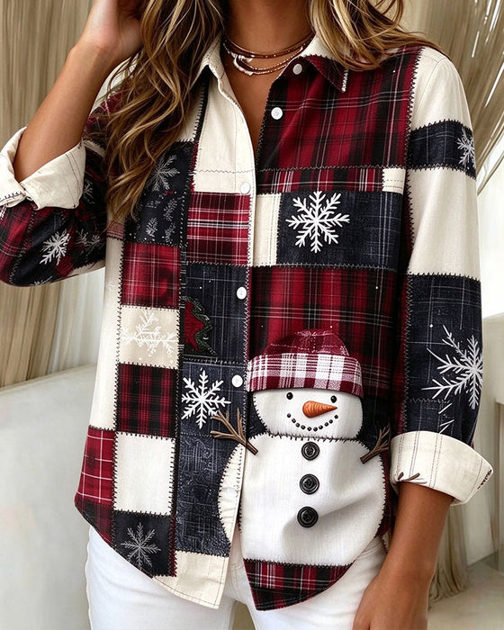 Lapel Button Plaid Christmas Style Shirt