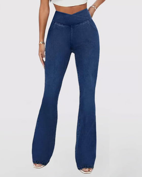 High Stretch Fashion Pocket Flare Pants