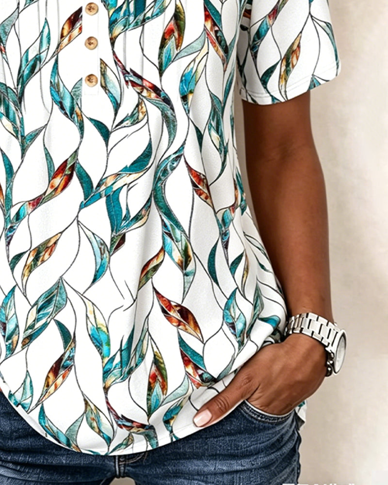 Petite V-Neck Botanical Print Blouse