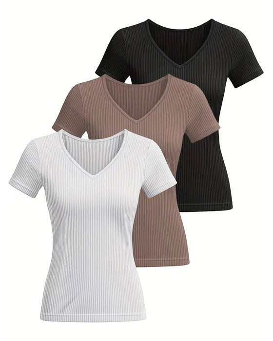 Solid V-Neck Casual Short Sleeve T-Shirt