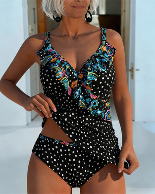 Ruffle Polka Dot Print Tankini