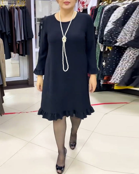 Patchwork ruffled solid color dress