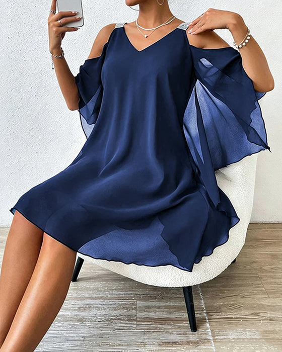 Sequin Off-Shoulder Solid-Color Dress