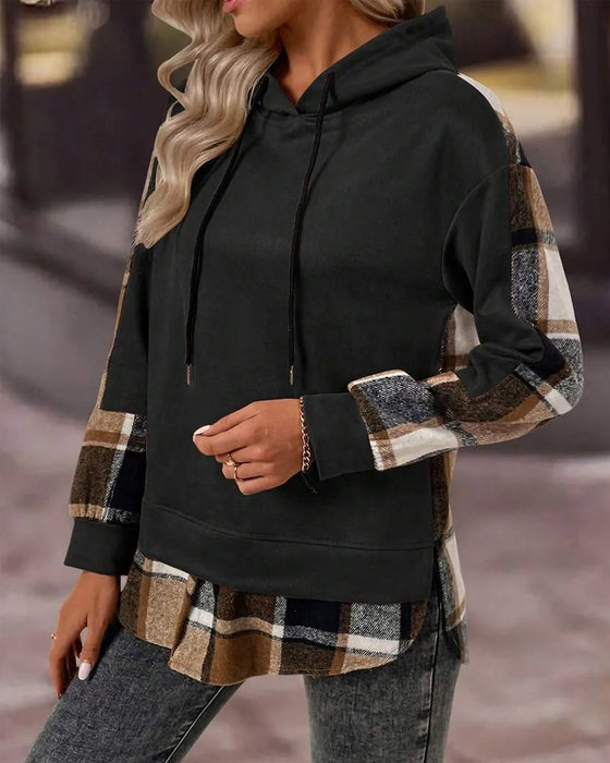 Plaid Fashion Patchwork Hooded Sweatshirt