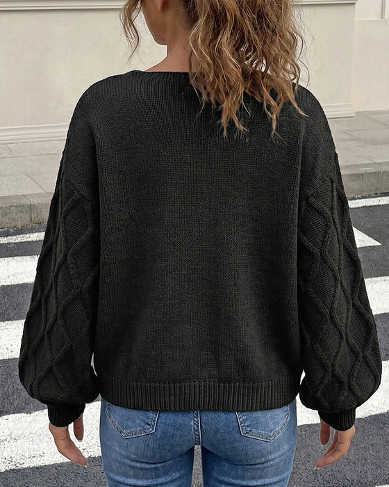 Lantern Sleeve Argyle Fashion Knit Pullover
