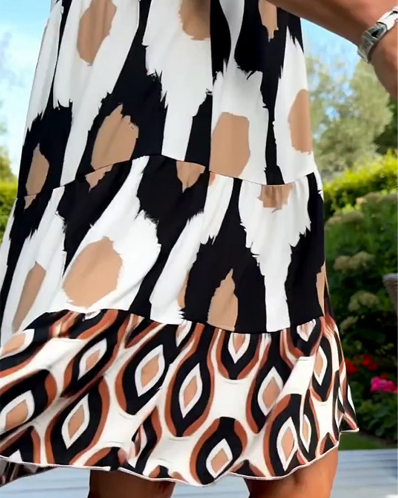 Sleeveless V-Neck Geometric Print Dress