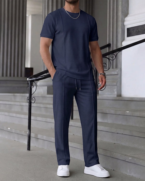 Crewneck Solid Color Drawstring Men's Set